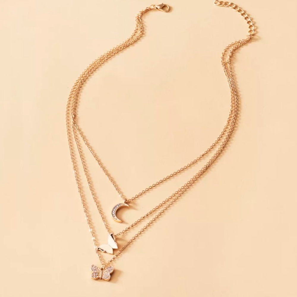 Rhinestone Moon & Butterfly Layered Necklace - Picture 3 of 3
